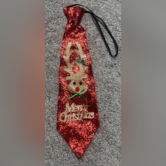 None Other - Red Glitter Novelty Christmas Tie – Elastic Neckband